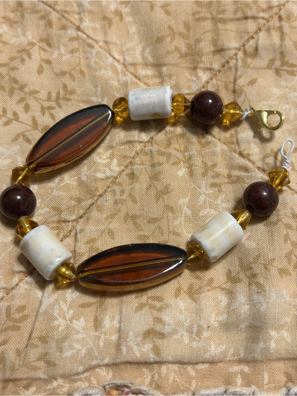 Handcrafted Women’s Beaded Bracelet in Brown, Amber & Cream